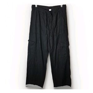 Gap Linen Blend Pants Womens Medium Black Wide Leg Lounge Cargo Pants